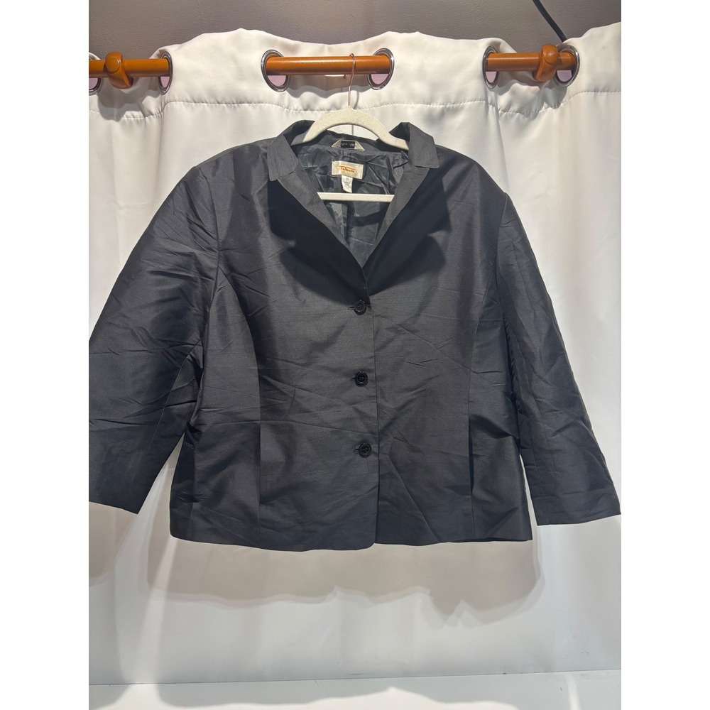 Talbots Blazer Women 20 Black Pure Silk 3-Button Cropped Jacket 3/4 Sleeve